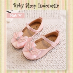 large S1018 Sepatu Pesta Bayi Perempuan Import Sepatu Anak Perempuan Cantik Mary Jane Pearl Diamond Bow Pink